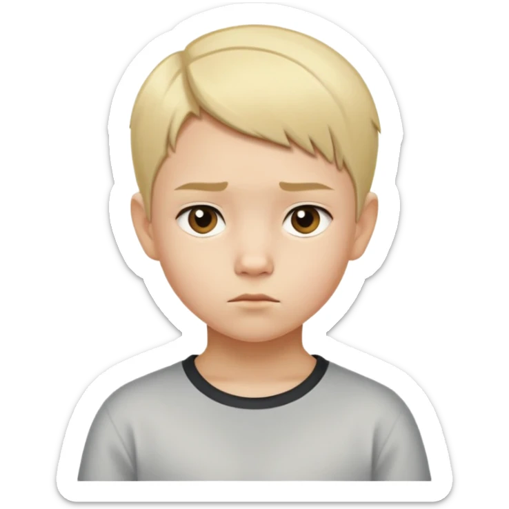 "- Nam
- 10 tuổi
- Da trắng
- Tóc ngắn, vàng, vuốt undercut gọn gàng
- mặt nghiêm túc
" sticker
