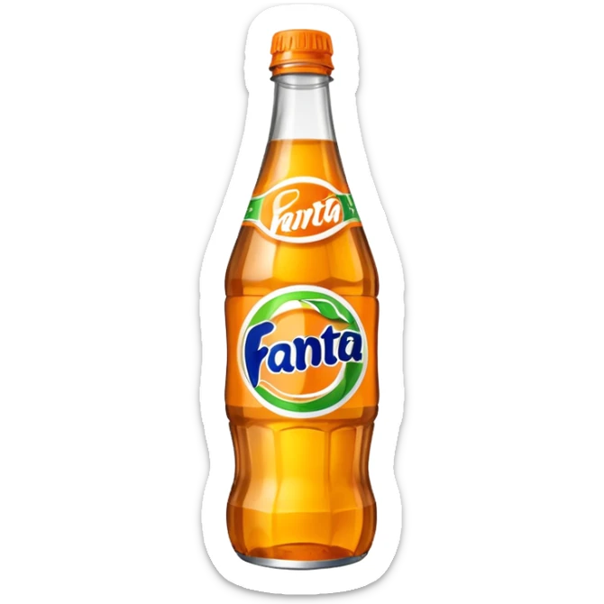 Una botella de cristal con el logo de Fanta con Fanta de limón dentro de color amarillo sticker