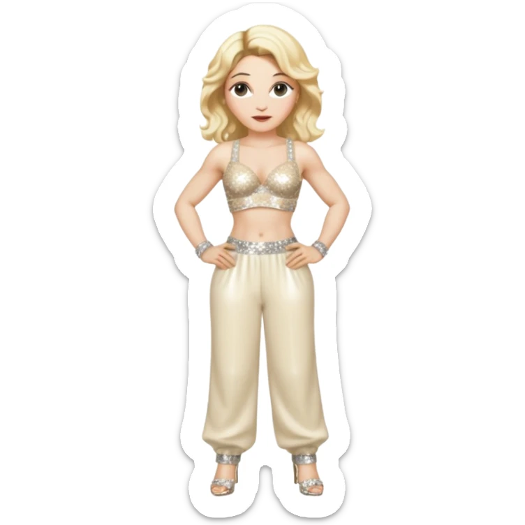 Madonna with blonde hair, cream sequin bra, cream sequin baggy pants sticker