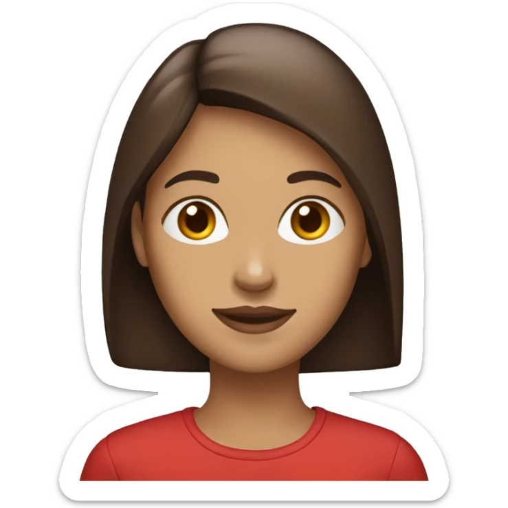 woman emoji light to medium skin, straight long dark brown hair red shirt  sticker