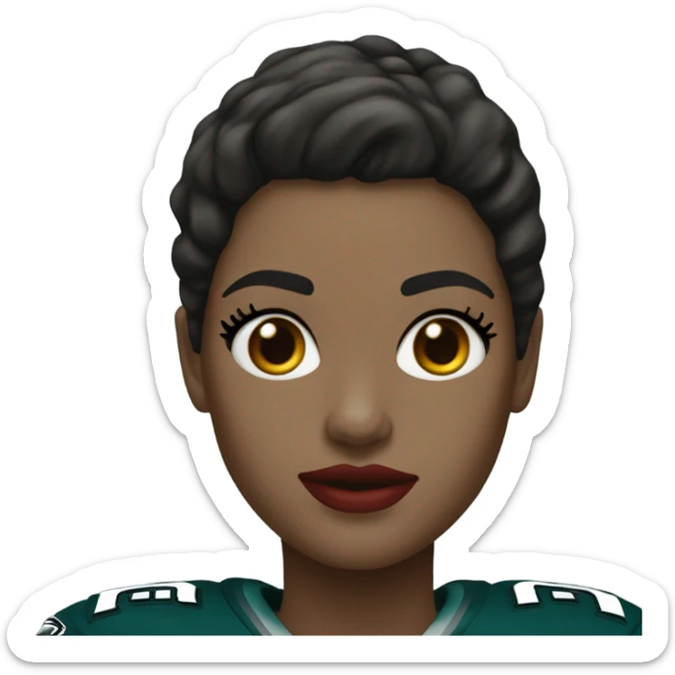  White female dark hair red lips wearing Philadelphia Eagles jersey sticker