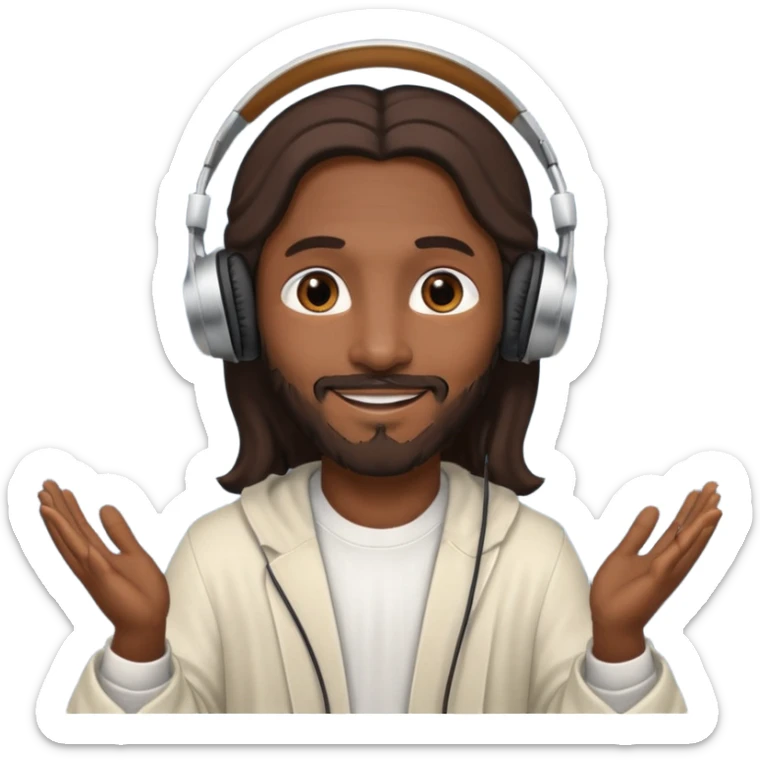 African American Jesus Christ giving someone a pair of headphones sticker