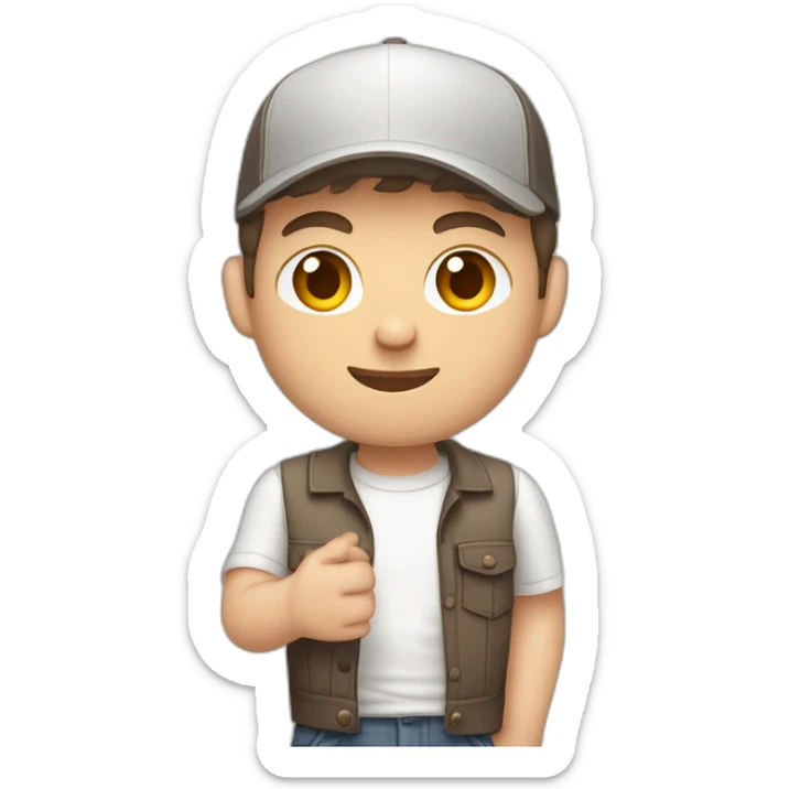 Pale skinned fit Man with dark brown hair in a light gray cap, dark brown jeans, brown polo and white T-shirt keeping a pasted with tape white box into his hands sticker