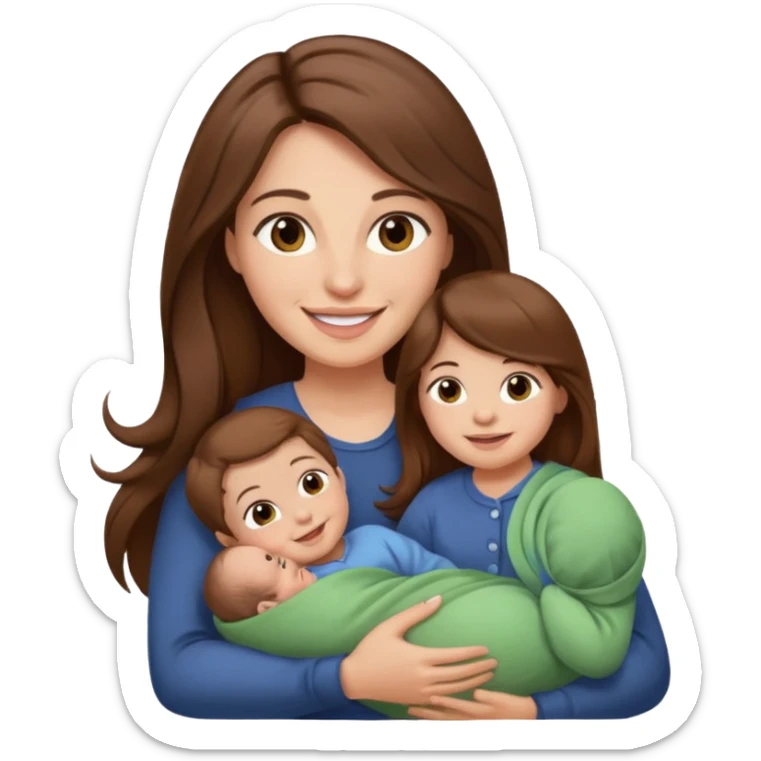 Mother long hair  holding 1 infant brown hair fair skin sticker