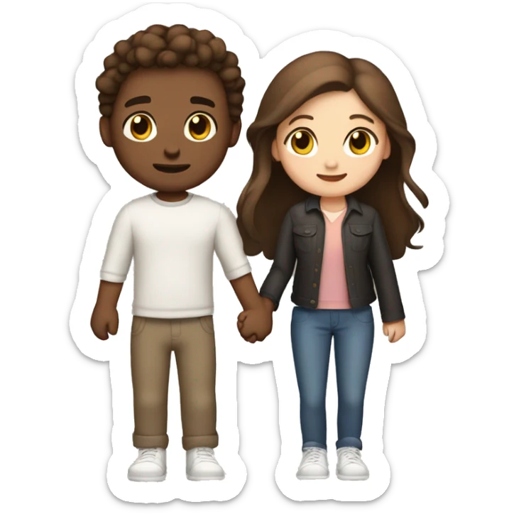 two girls and one guy holding hands white skin, brown eyes, brown hair sticker
