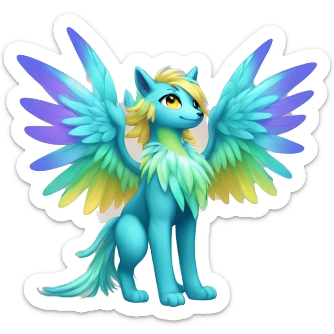 Anthro Sona Cool Cute Colorful Shy Winged Shiny Fakemon-Fantasy-Creature With Long Hair-Mane Full Body sticker