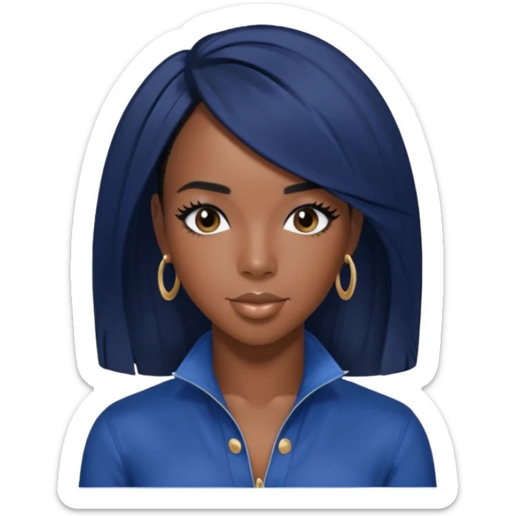 Kelly Rowland from Destiny's Child with jet black hair, indigo outfit sticker