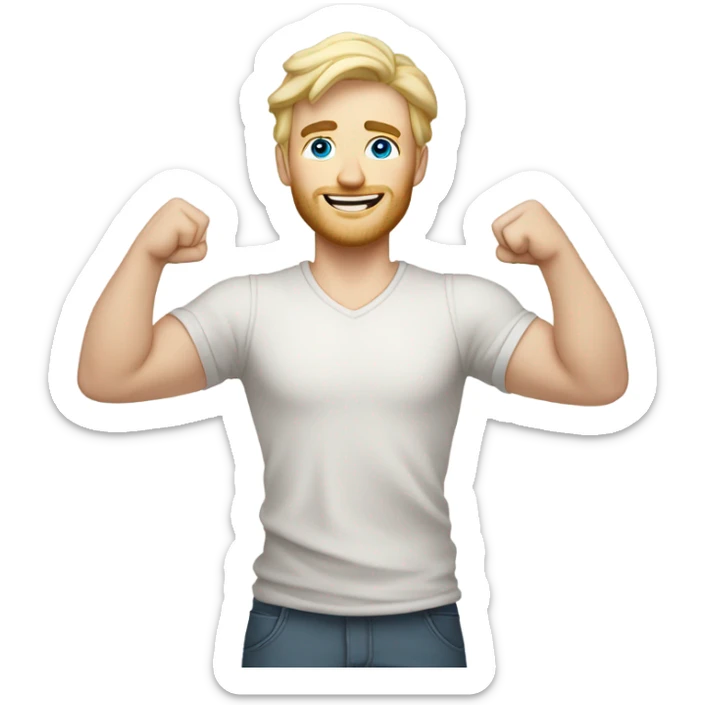 full body raised arms light curl blonde 30yo man blue eyed pale skin sticker