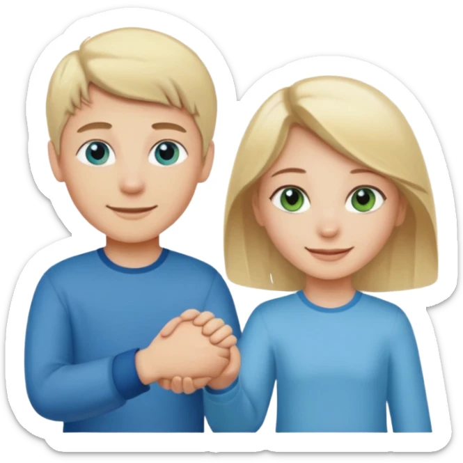 blonde blue eyed boy smiling with pale brunette green eyed girl sticker