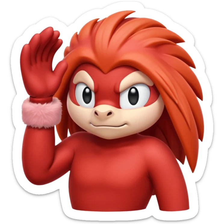Sonic the hedgehogs friend knuckles a red animal with peach arms and white gloves sticker