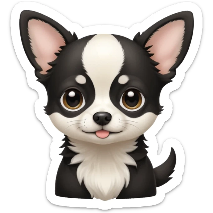 A black and white chihuahua emoji please with a thin white line on the center of head sticker