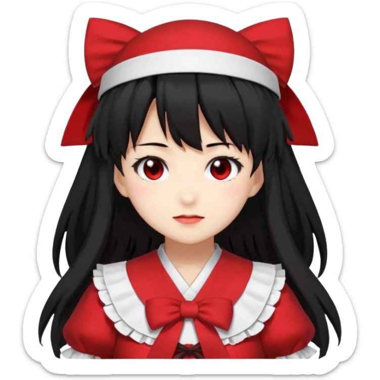 an emoji of reimu hakurei from touhou project looking at the front sticker