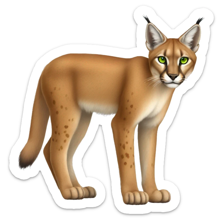 Beige Lynx-Caracal-hybrid with orange points with spots, green eyes brown toes, and short tail, full body sticker