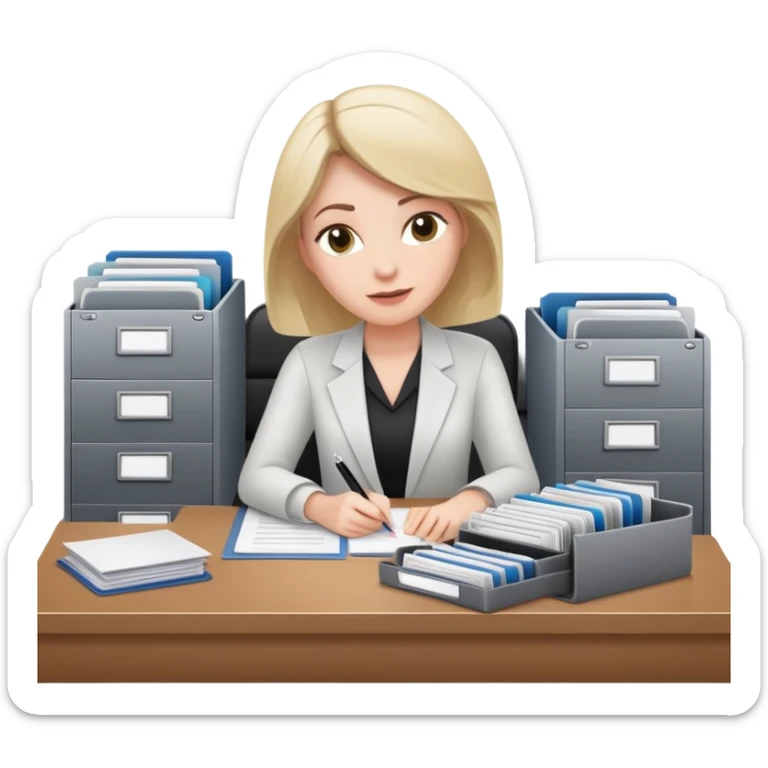 white women reviewing files at desk with 3 file folders on the desk sticker