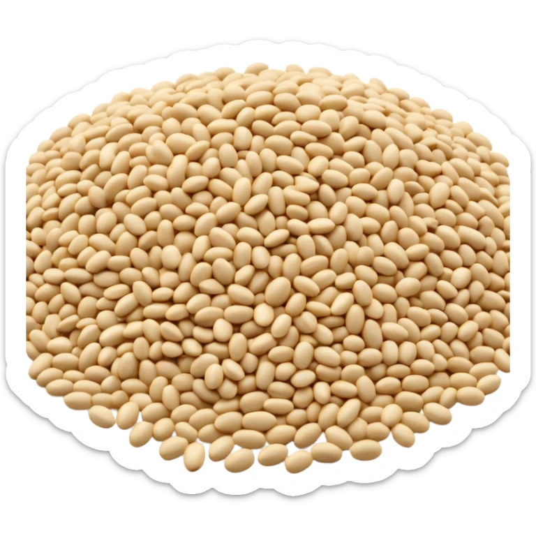 small pile or gentle scatter of whole sesame seeds, off-white to pale beige, tiny oval-shaped seeds, smooth slightly curved surface, natural size variation, dry matte texture, clean minimal soft shadows, no faces or packaging, emoji scale sticker