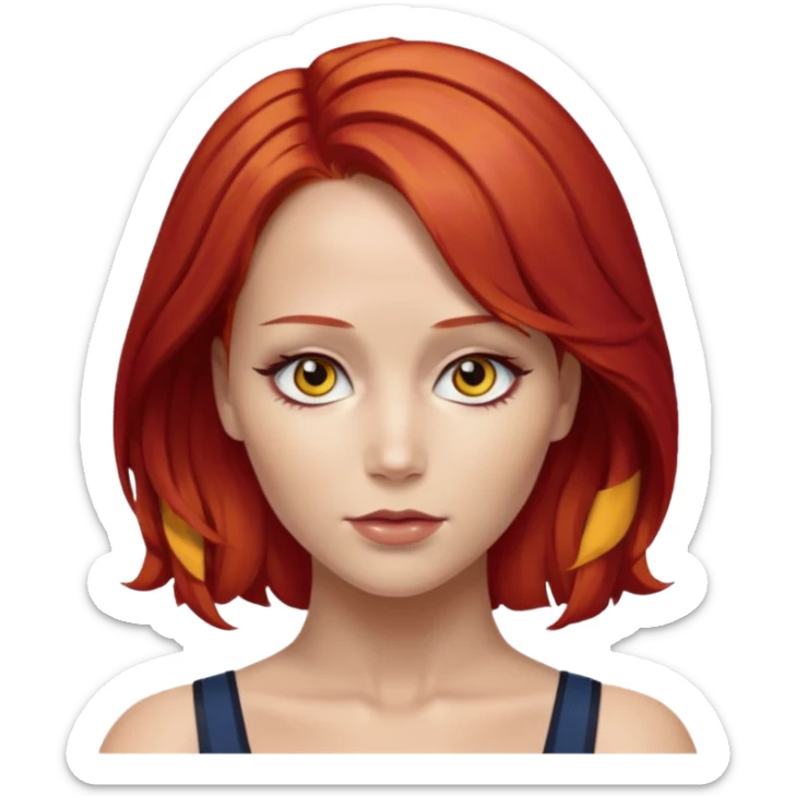 x-men mystique red hair yellow eye looks like jennifer lawrence sticker
