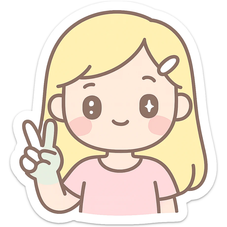 blonde popular girl making a peace sign with her hand, kawaii style sticker