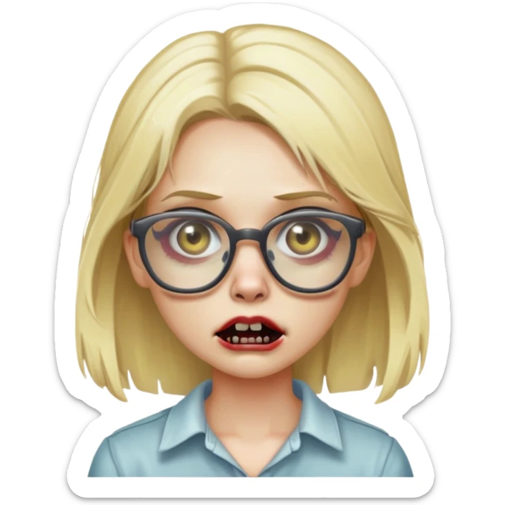 a zombie girl with blonde hair wearing glass sticker