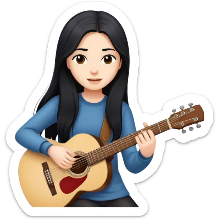 Long black hair skinny girl pplayipplaying guitguitar sticker
