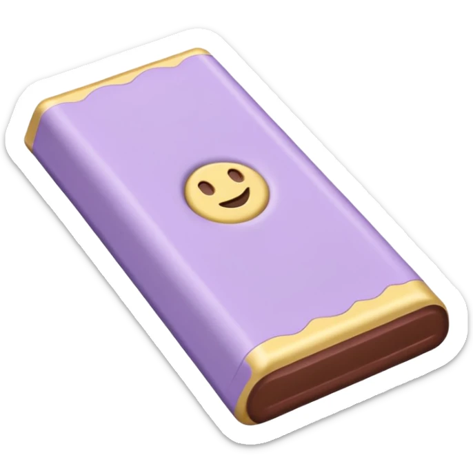 emoji style flat illustration, pastel lilac Milka chocolate bar, beige pink yellow accent tones, light grain, no background, pinterest sticker aesthetic sticker