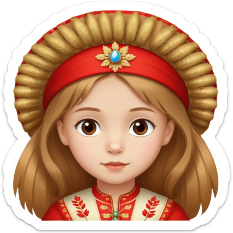 Russian girl age of 5 with brown eyes and wheat hair wearing red kokoshnik  sticker