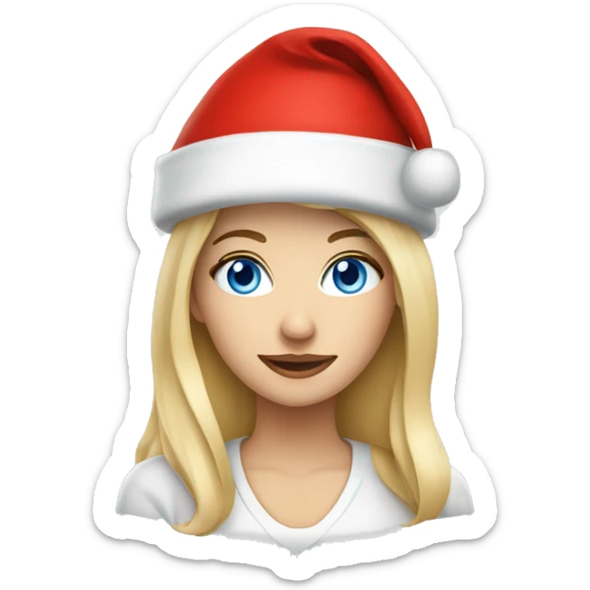 Beautiful blonde blue eyed woman wearing red santa hat sticker