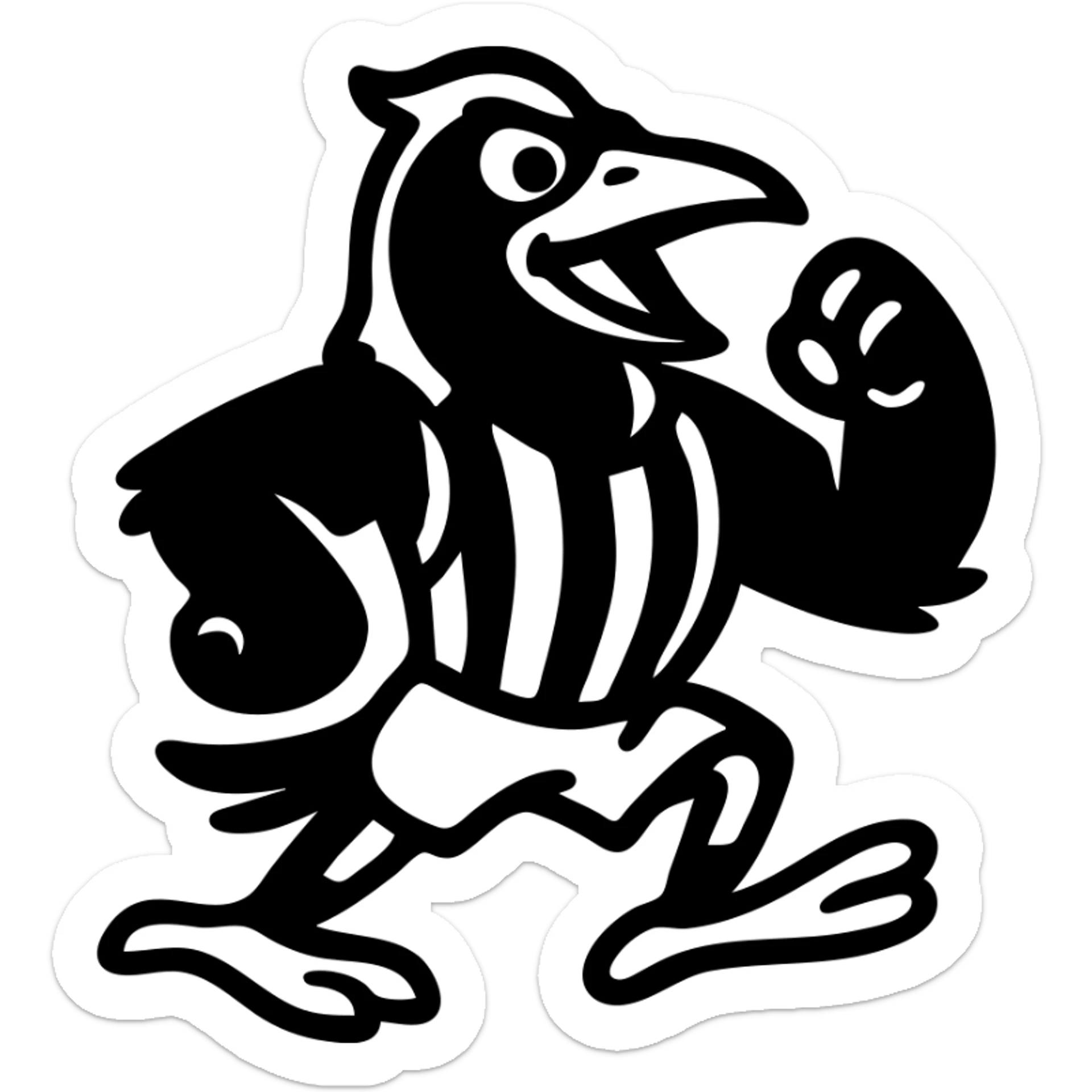 Collingwood Magpies mascot, black and white bird, energetic, sports theme, simple icon sticker
