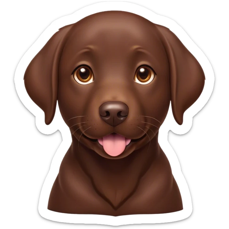 Cinematic Cute Chocolate Labrador Portrait Emoji, Head tilted playfully and inquisitively, featuring a sleek chocolate Fur with a lustrous sheen, round, sparkling brown eyes filled with curiosity, Simplified yet irresistibly adorable features, highly detailed, glowing with a warm, friendly glow, high shine, affectionate and spirited, stylized with a touch of whimsy, bright and endearing, soft glowing outline, capturing the essence of a mischievous yet loving companion, so playful it feels like it could dash out of the screen and into your arms! sticker