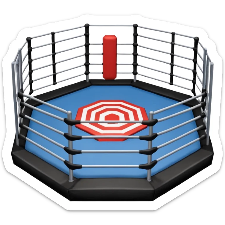 MMA cage arena object icon, octagon fighting cage with metal fence walls, padded corner posts, professional combat arena, 3D cartoon style, mobile game icon style, centered, clean background, no people, no text, no watermark
 sticker
