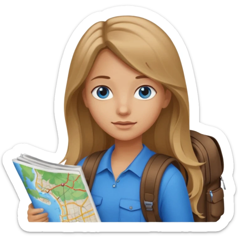 Girl with long light brown/dark blonde hair and blue eyes and I love to travel sticker