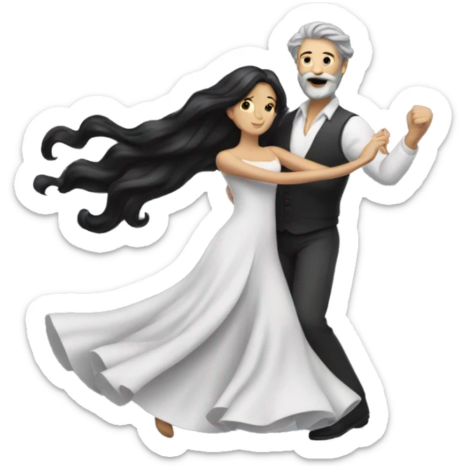 woman with long black hair and man with gray hair and beard dancing waltz sticker