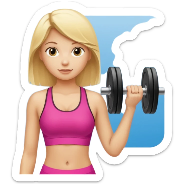 blondes Mädchen, das gerne ins Fitnessstudio geht, stark, sportlich, lächelnd, mit Hanteln oder Fitness-Accessoires sticker