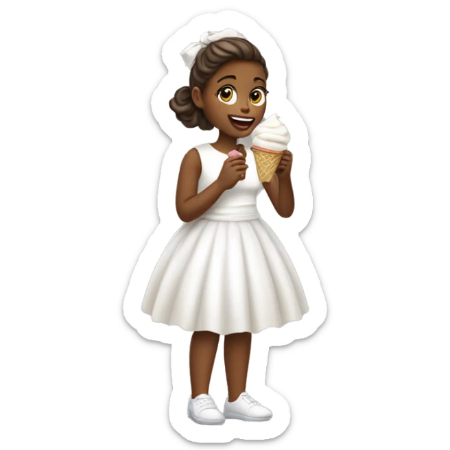 elegant girl in white dress eating ice cream  sticker