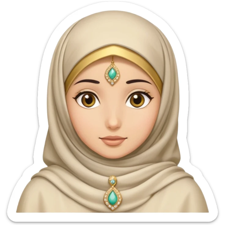 Arab girl in a hijab, she's wearing gold jewelry and a nikab sticker