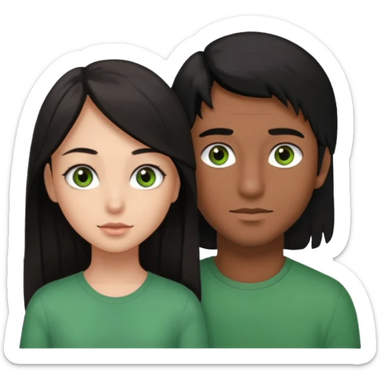  chico pelo negro con ojos grises junto a una chica con pelo castaño largo y ojos verdes sticker