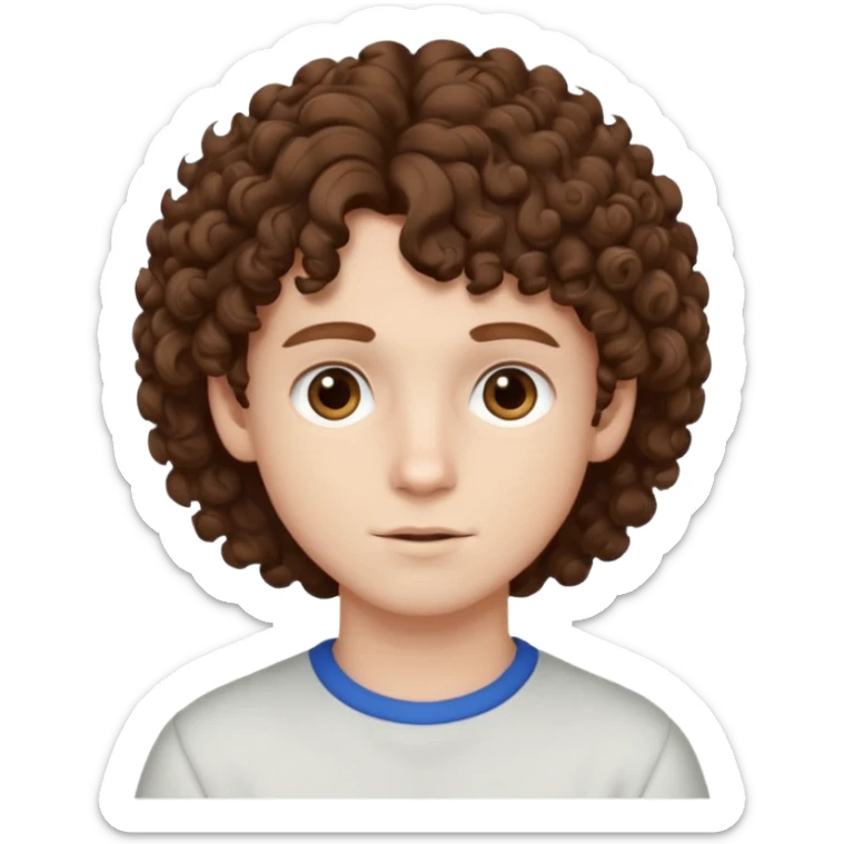boy,  brown hair, curly hair, brown eyes, pale skin, , hair edger  sticker