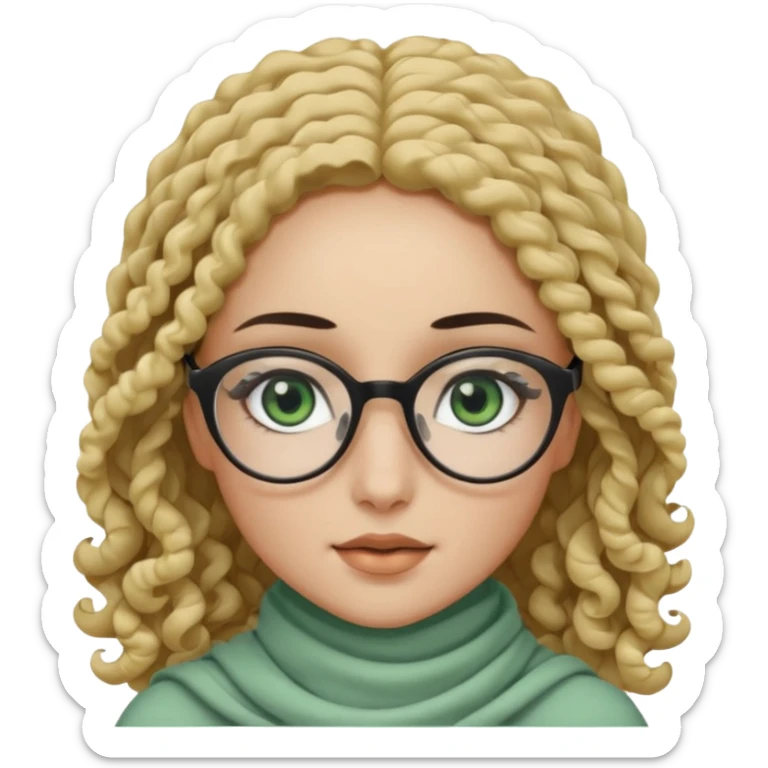 White hijabi girl with black eyes and black long hair white girl and black eyes wearing glasses and a white skin girl with curly honey hair and green eyes sticker