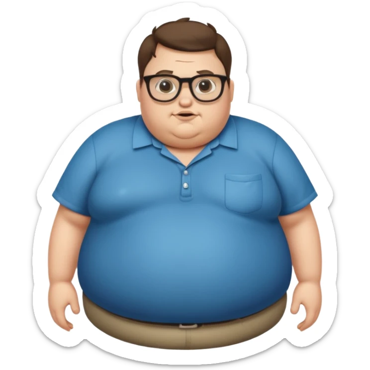 Hombre nerd obeso mórbido con la barriga saliendo de la camisa sticker