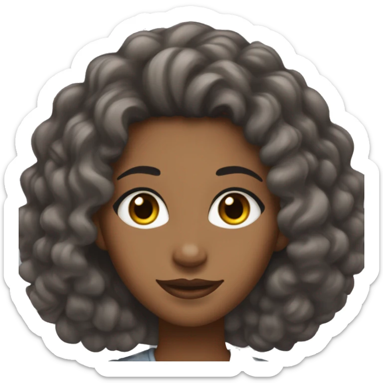 Black woman with brownish shoulder length curly hair almond shaped eyes, long eye lashes, arched eye brows and gray eyes  sticker
