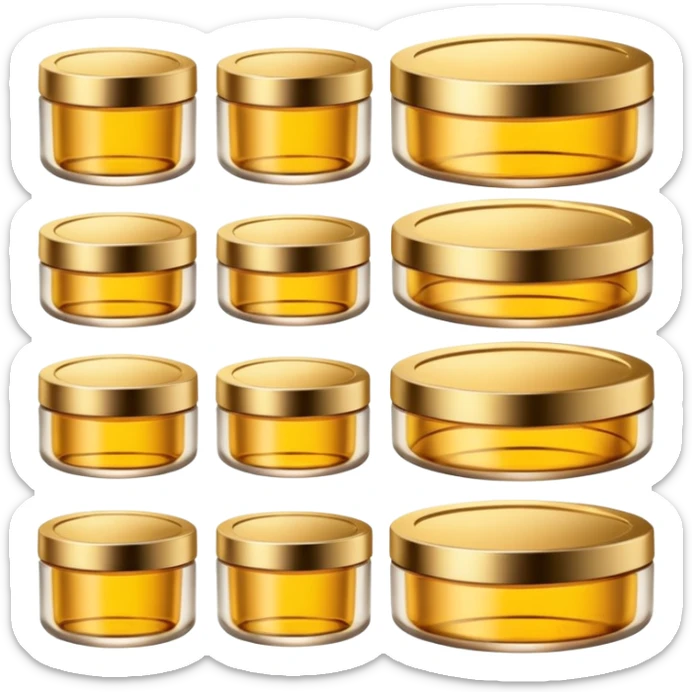 PVarios rodutos de beleza com tampa dos potes dourados e fundo transparente pra usar como figurinha sticker