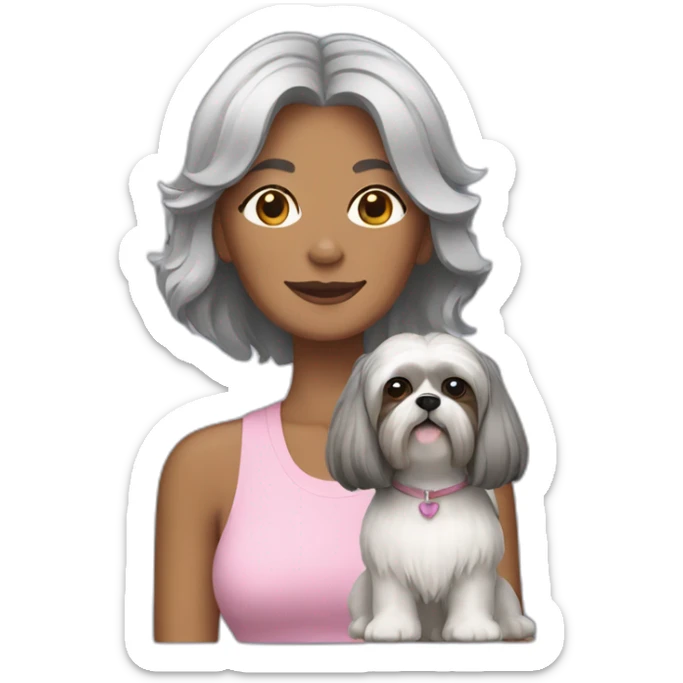 woman with shoulder length grey hair and shih tzu sticker