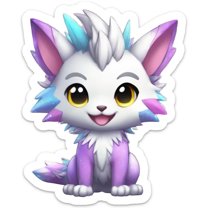 Anthro Scalie Spiky Cool Edgy Magical Petite Shiny Colorful Pastel Glitter Sparkle Anime Chibi Fantasy-Animal-Fakémon-Pokémon-Hybrid Fur Sona Aesthetic Trending Style Full Body sticker