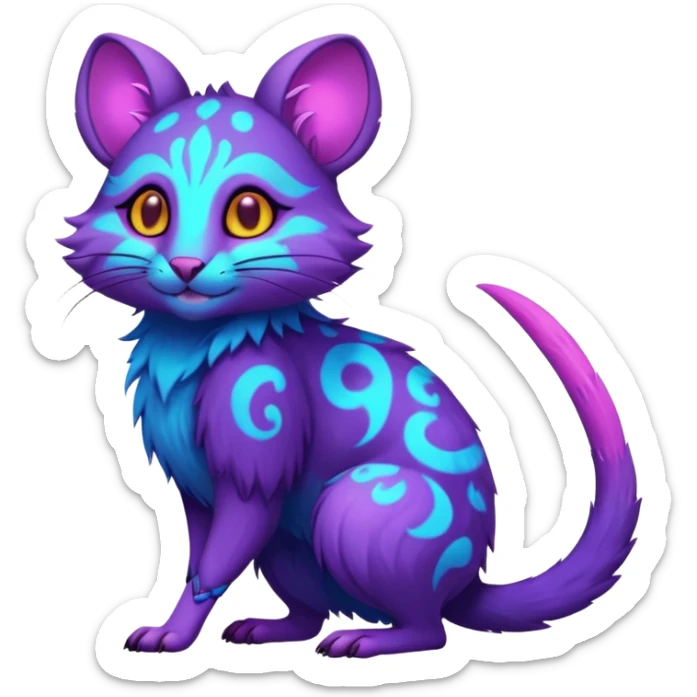 Neon-colored fantasy feline-rodent-marsupial-critter-vernid-fursona animal creature full body with intricate markings  sticker