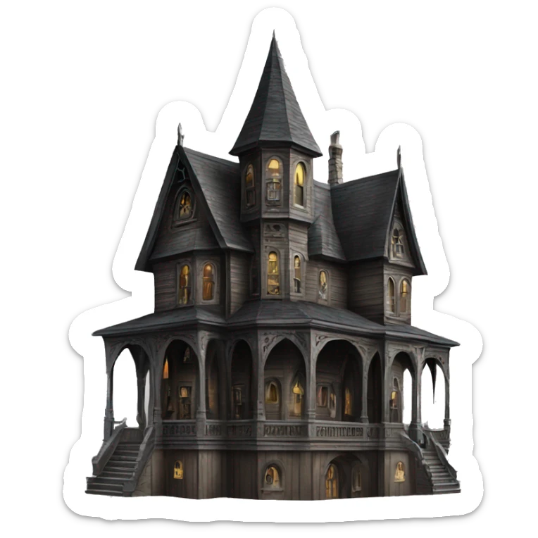 Realistic Huge ornate gothic Cardboard 6 story tall haunted house  sticker