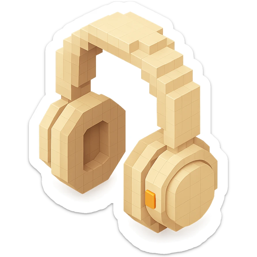 full-size Sony headphones, light beige color, isometric view sticker