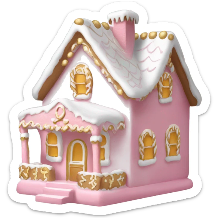 light pink and gold and white gingerbread house sticker