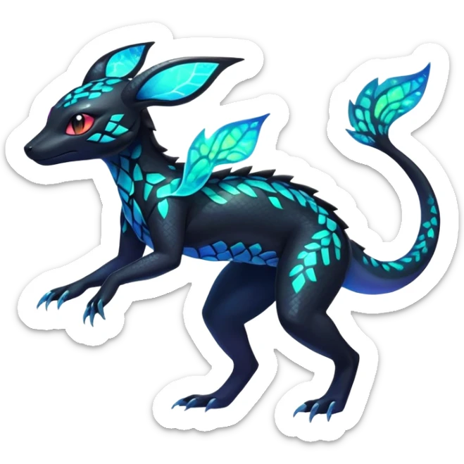 Colorful Neon Exotic Salandit-Aurorus-Umbreon-Fakémon-hybrid-creature (full body)  sticker