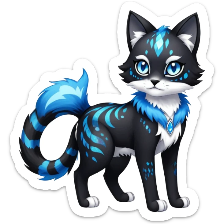 Cool edgy gothic Falvie-Fionbri-creature-sparkle-feline-fursona, full body, with random markings sticker