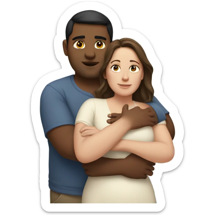 white overweight brunette woman hugging Indian man  sticker