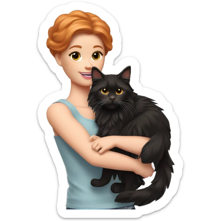Barbie girl with ginger hair Holds in his arms Black Maine coon sticker